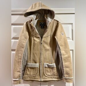 KUHL Projekt Women's Medium Dani Sherpa Fleece Full Zip Hooded Jacket Almond